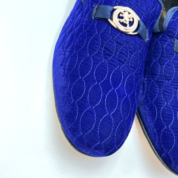 Stacy Adams Mens 13 M Blue Velvet Quilted‎ Slip On Horsebit Loafers Dress Shoes - Picture 4 of 13
